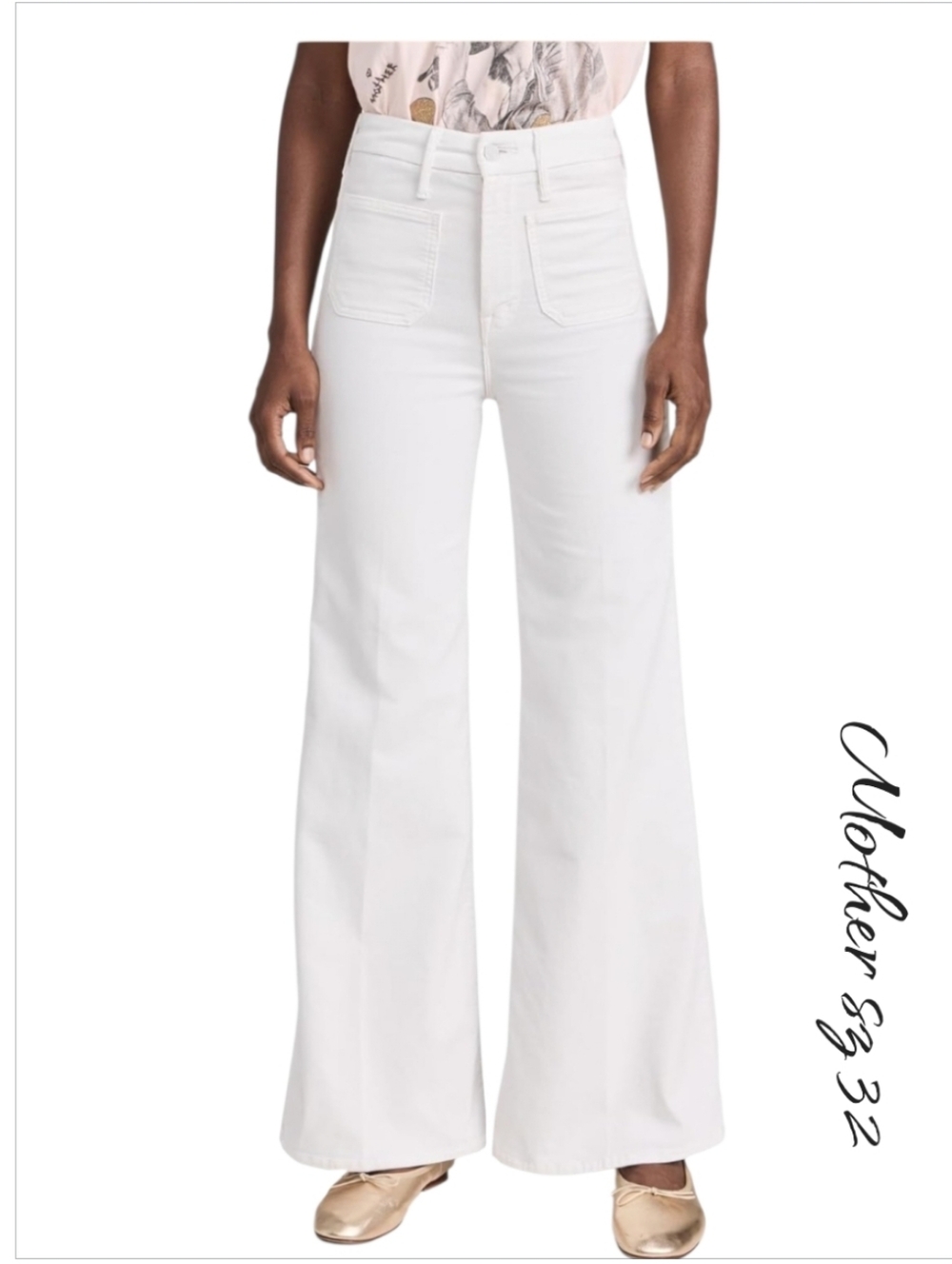 NWT MOTHER The Patch Pocket Roller Skimp High Rise Wide Leg White Jeans 32